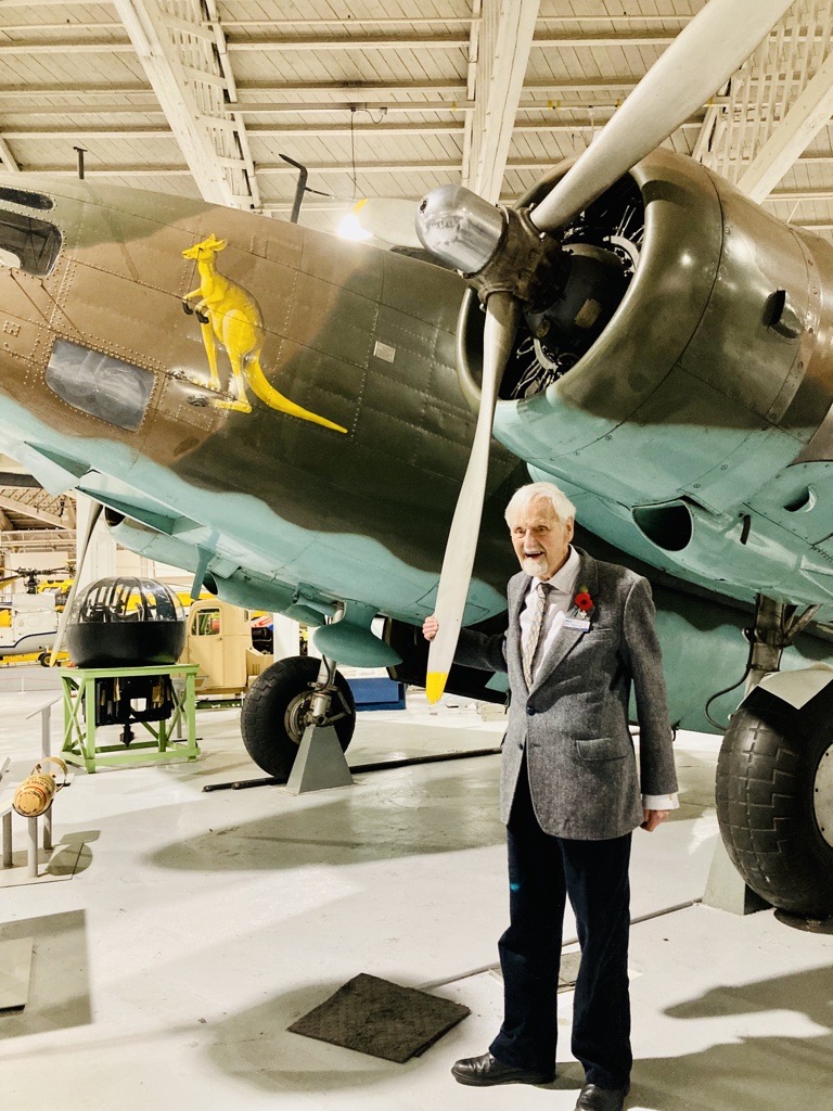 Jack reunites with a Lockheed Hudson at the RAF Museum in Nov 2023 (credit: Simon Dunsmore)