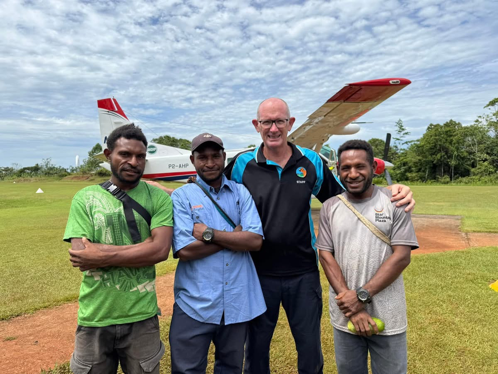 School head Ian Lloyd accompanies Jeff, Fisu & Charles (L to R) to Balimo (credit: Sally Lloyd)