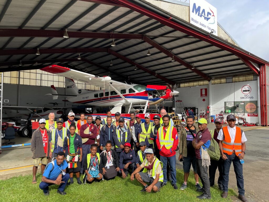 Mougulu Secondary’s 1st Year 12 had a tour of MAF PNG with Sally & Ian Lloyd (credit: Mandy Glass)