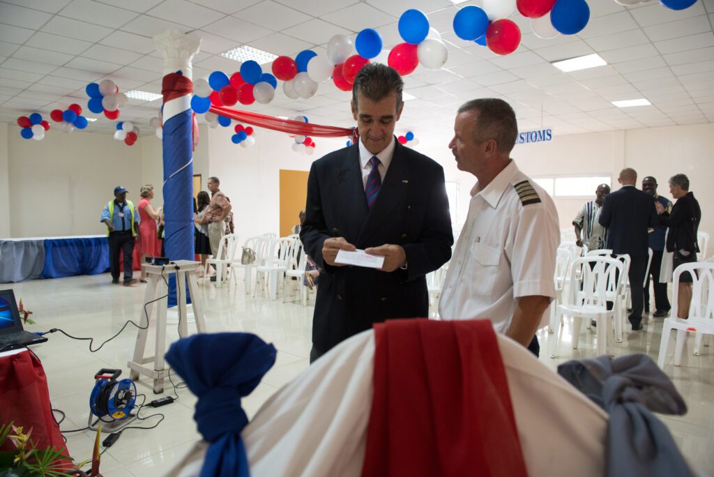 Max launches MAF in Liberia in 2015, pictured with Emil Kundig (credit: Max Gove)