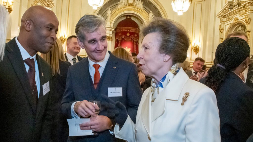 Max & MAF’s Sam Baguma chat to Princess Anne at the royal reception (credit: IJP Event Photos)