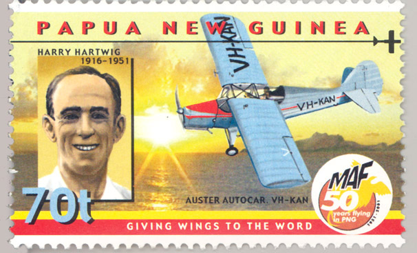 To mark 50 years of MAF PNG, Harry was honoured on PNG postage stamps (credit: MAF Archive)