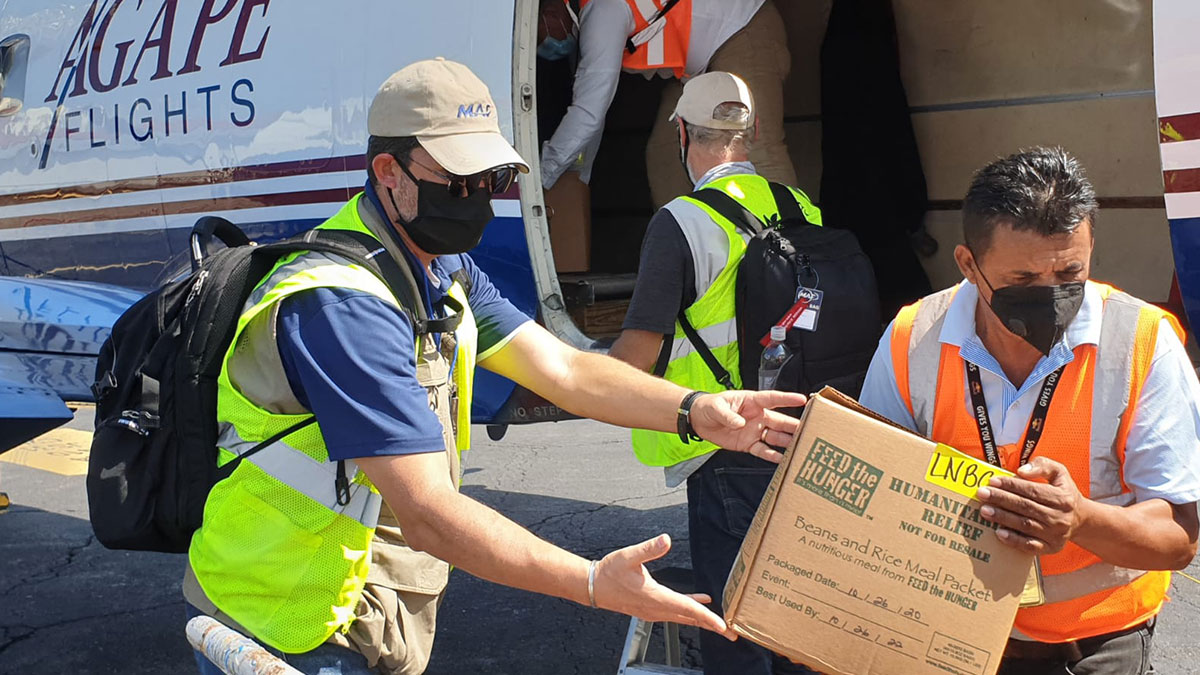 Food boxes en route to La Ceiba, northern Honduras just before Hurricane Iota hits