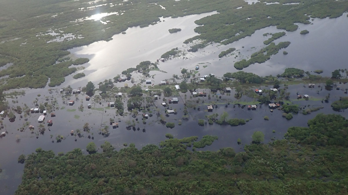 Houses and fields are deluged in Raya – a coastal area situated between the Caribbean Sea and the Coco River on the Honduran and Nicaraguan border 