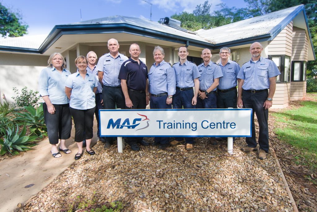 MAF Mareeba team – Marcus Grey (centre) & Julie Grey (far left) (credit: Daniel Scott Groneberg)