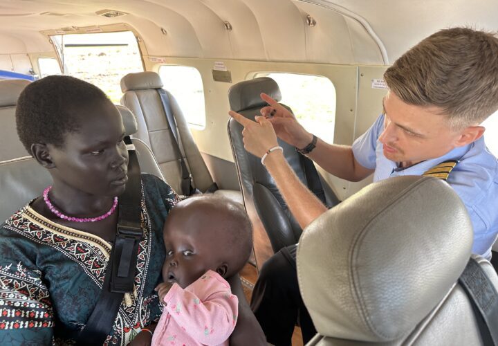 MAF flies hydrocephalus & spina bifida patients from S. Sudan to Uganda to access care (credit: Jenny Davies)