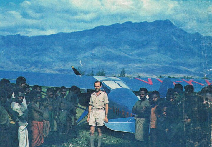 Pilot Harry Hartwig with the Auster Autocar aircraft at Asaroka, New Guinea (credit: MAF Archive)