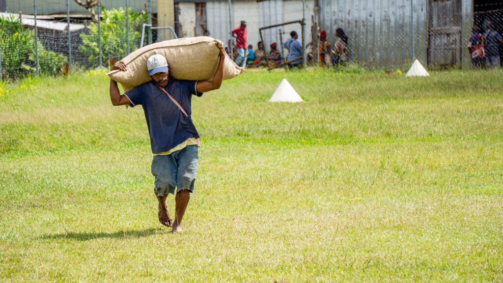 Each sack can weigh up to 65kgs – nearly the weight of an average man (credit: Matt Painter)