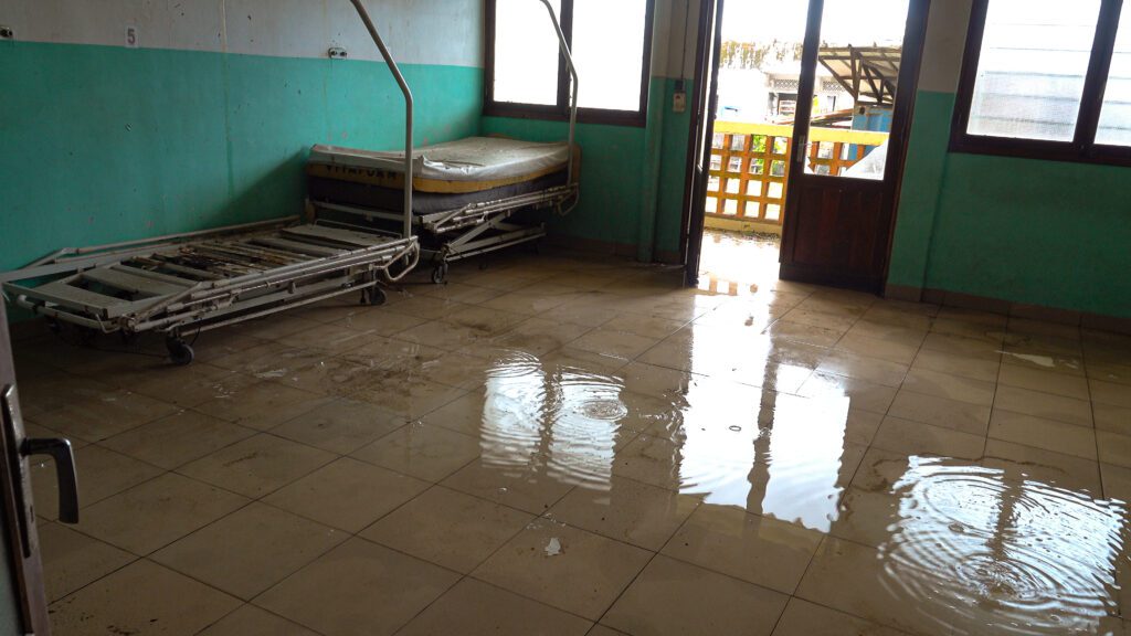 Due to roof damage, water covered some floors at Toamasina Hospital (credit: Gino Antsa Randrianasolo)