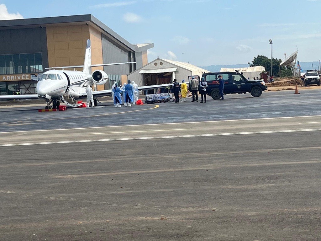 Peter is medevacked to Germany from Bunia Airport (credit: MAF US)